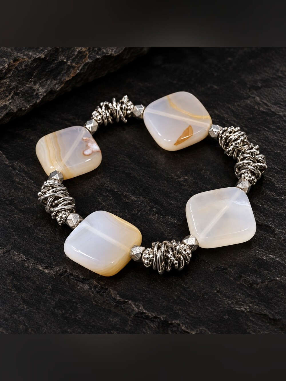 New Agate Gemstone Handmade Stretch Bracelet
